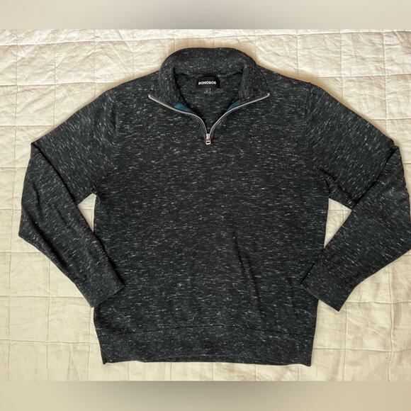 Bonobos Dark Grey Cotton/Cashmere Blend Quarter Zip Sweater Preppy Academia- Med - Picture 1 of 9